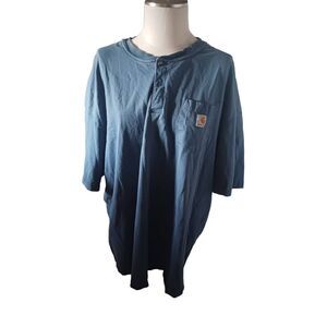 Carhartt blue plus size short sleeve three button Henley